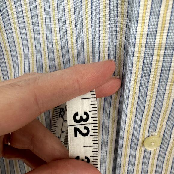Brooks Brothers Shirt Mens Large 16.5 Blue Striped Yellow Button Down Cotton - Picture 6 of 7